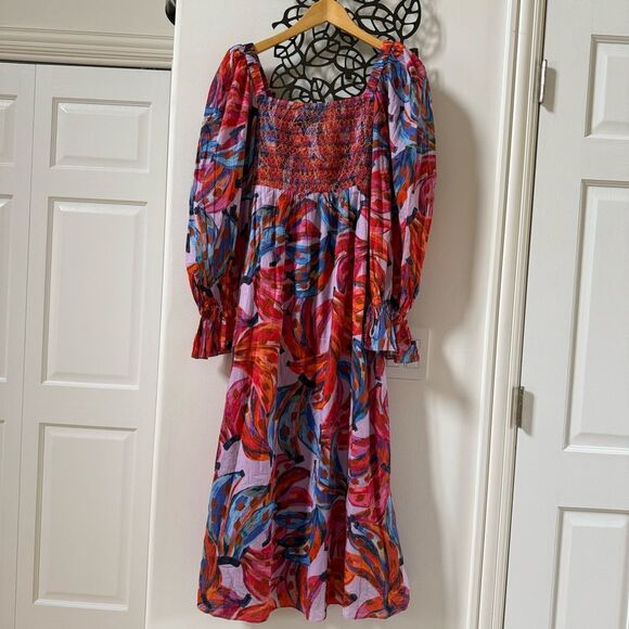 FARM Rio Bananas Smocked Long Sleeve Maxi Dress XS NWT - Picture 5 of 16